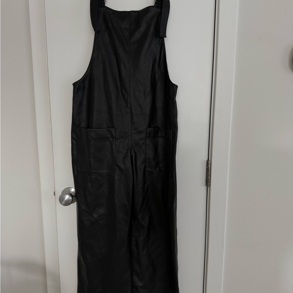 Black Zara Faux Leather Overalls